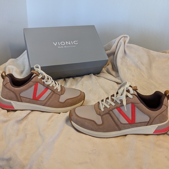 Vionic Women's Rechelle Sneakers Toffee Orange Accent Casual Minimalist Orthotic - Picture 5 of 9